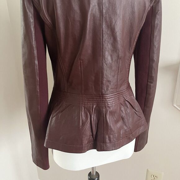 Hinge Leather Peplum Zip Jacket S Burgundy Red Witchy Preppy Mob Wife Capsule - Picture 10 of 13